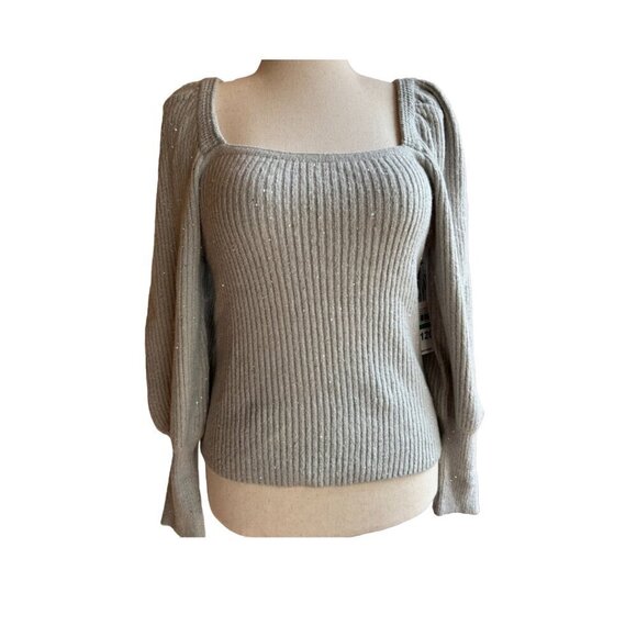 NWT 1 STATE Shimmer Ribbed Pullover Sweater Size L 12/14 Silver - Picture 3 of 6